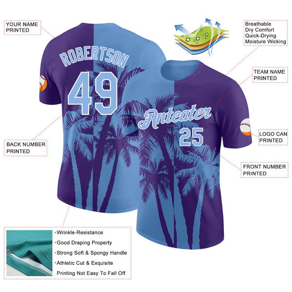 Custom Purple Light Blue-White Hawaii Tropical Coastal Palm Trees Performance T-Shirt alternate