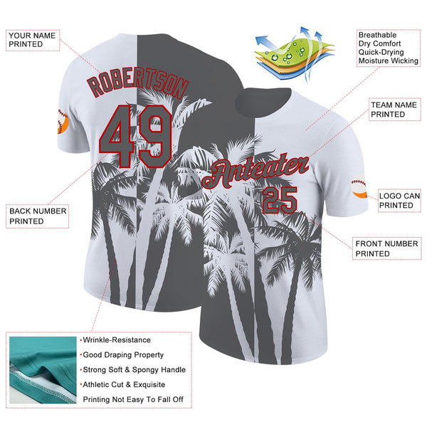 Custom White Steel Gray-Red Hawaii Tropical Coastal Palm Trees Performance T-Shirt alternate