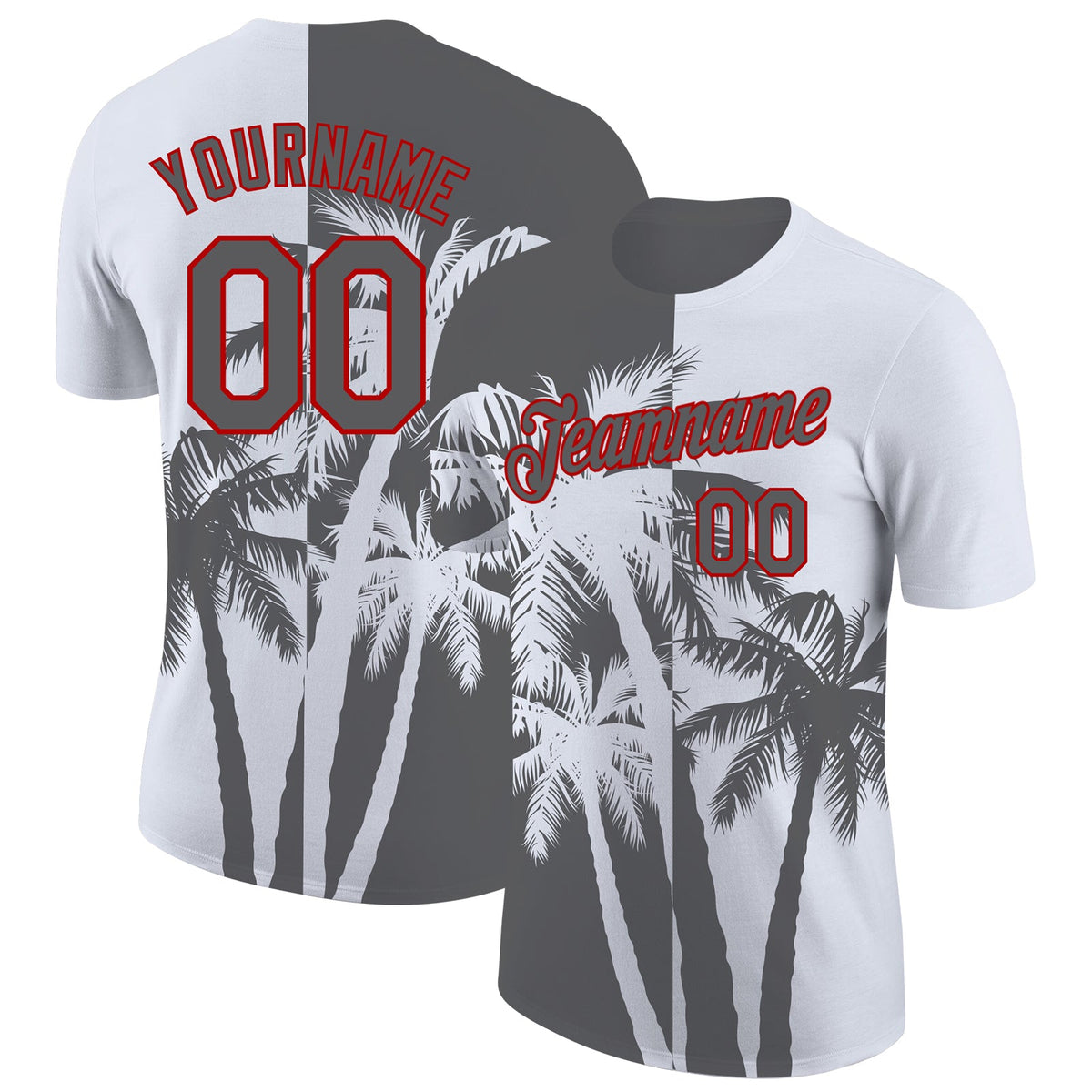 Custom White Steel Gray-Red Hawaii Tropical Coastal Palm Trees Performance T-Shirt