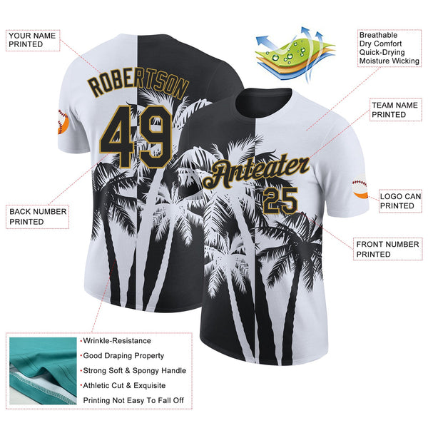 Custom White Black-Old Gold Hawaii Tropical Coastal Palm Trees Performance T-Shirt alternate