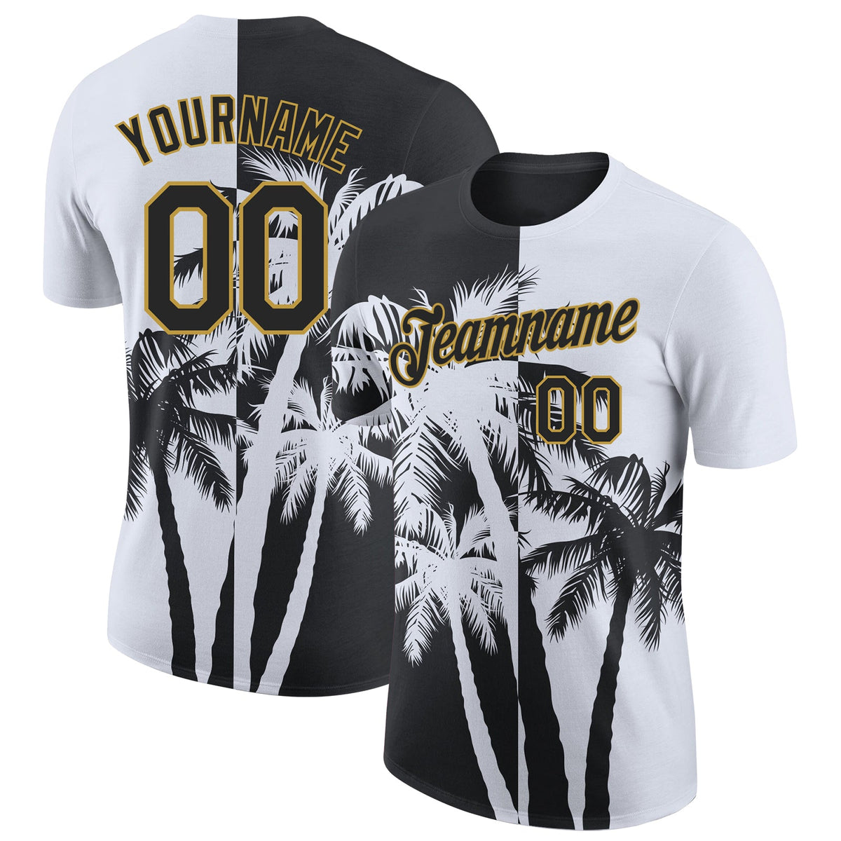 Custom White Black-Old Gold Hawaii Tropical Coastal Palm Trees Performance T-Shirt