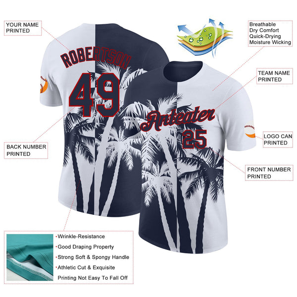 Custom White Navy-Red Hawaii Tropical Coastal Palm Trees Performance T-Shirt alternate
