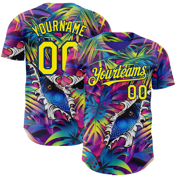 Custom Purple Light Yellow-Royal Cyber Tropical Palm Trees Music Festival Gothic Fantasy Authentic Baseball Jersey