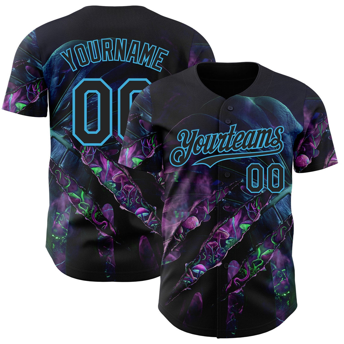 Custom Black-Sky Blue Cyber Tropical Palm Trees Gothic Fantasy Gothic Fantasy Authentic Baseball Jersey