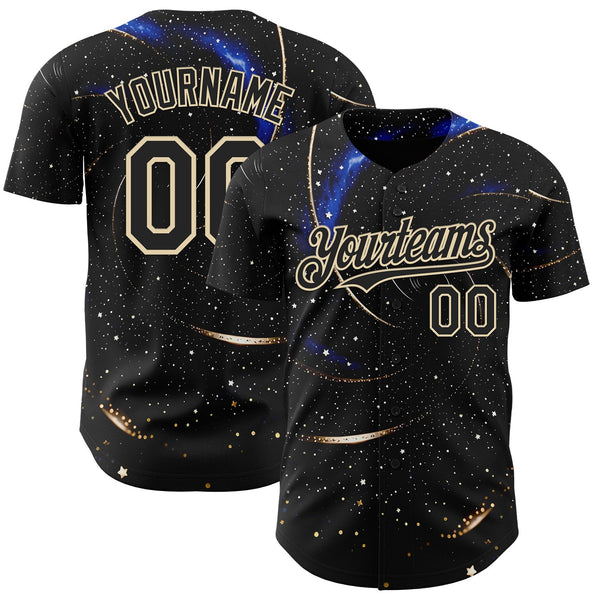 Custom Black-Cream Galaxy Star Authentic Baseball Jersey