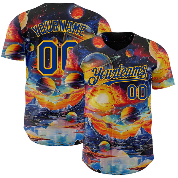 Custom Black Royal-Gold Galaxy Star Nebula Authentic Baseball Jersey