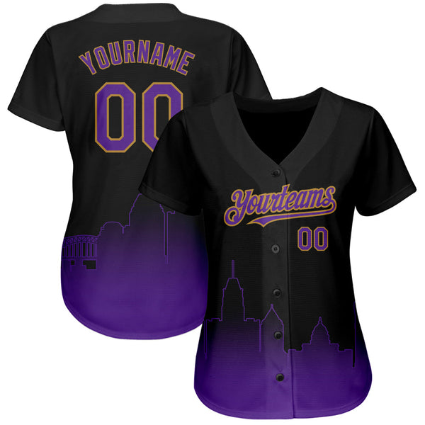 Custom Black Purple-Old Gold 3D Baltimore City Edition Fade Fashion Authentic Baseball Jersey alternate