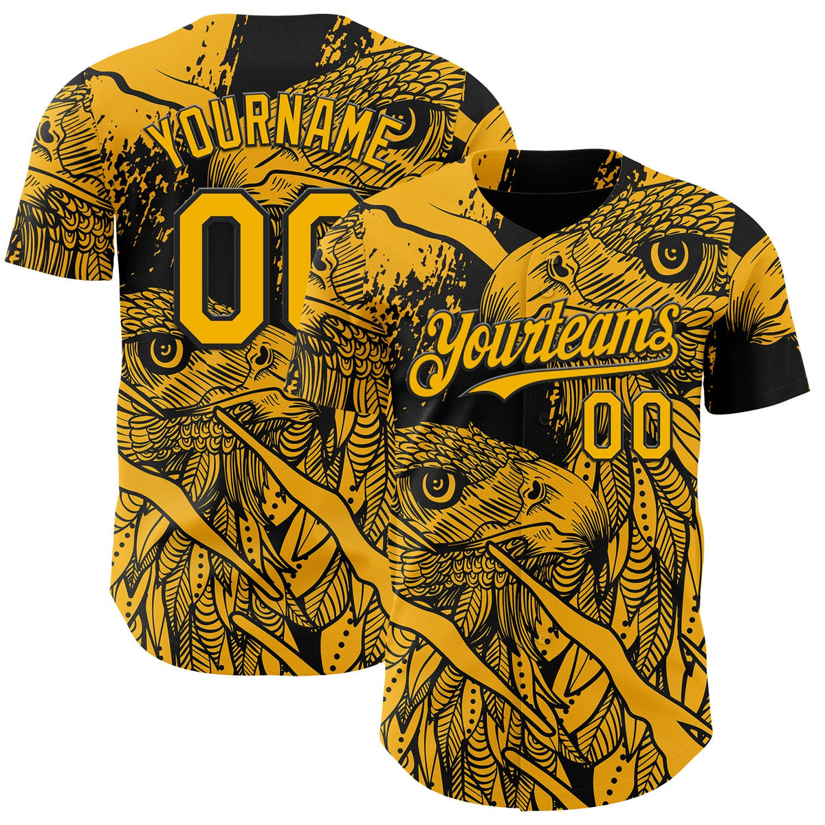 Custom Black-Gold Animal Eagle Authentic Baseball Jersey