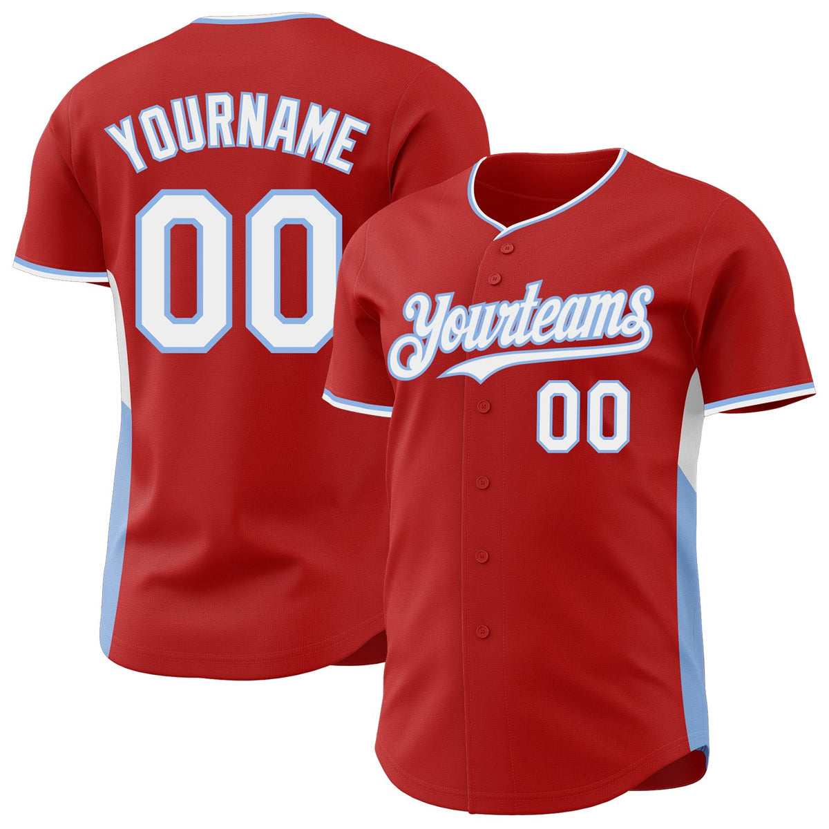 Custom Red White-Light Blue Classic Color Block Side Panel Stripe Authentic Baseball Jersey