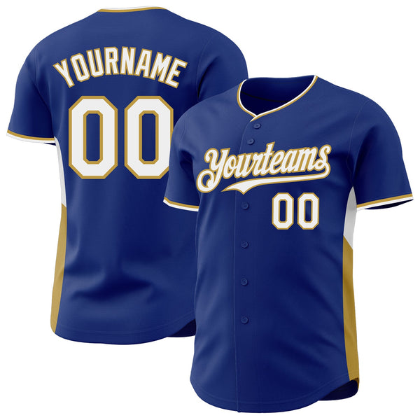 Custom Royal White-Old Gold Classic Color Block Side Panel Stripe Authentic Baseball Jersey