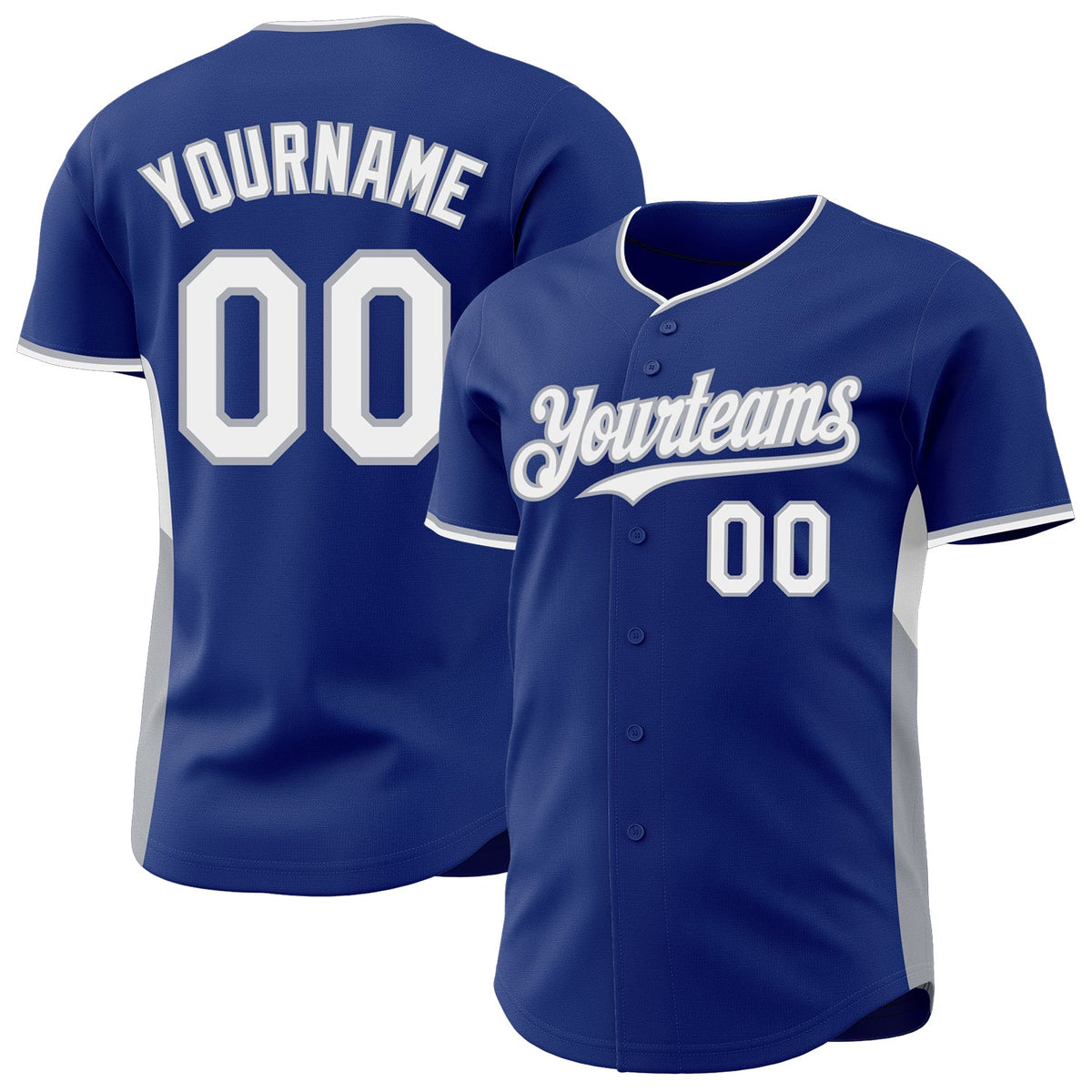 Custom Royal White-Gray Classic Color Block Side Panel Stripe Authentic Baseball Jersey