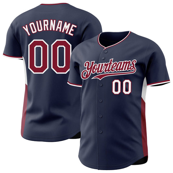 Custom Navy Crimson-White Classic Color Block Side Panel Stripe Authentic Baseball Jersey