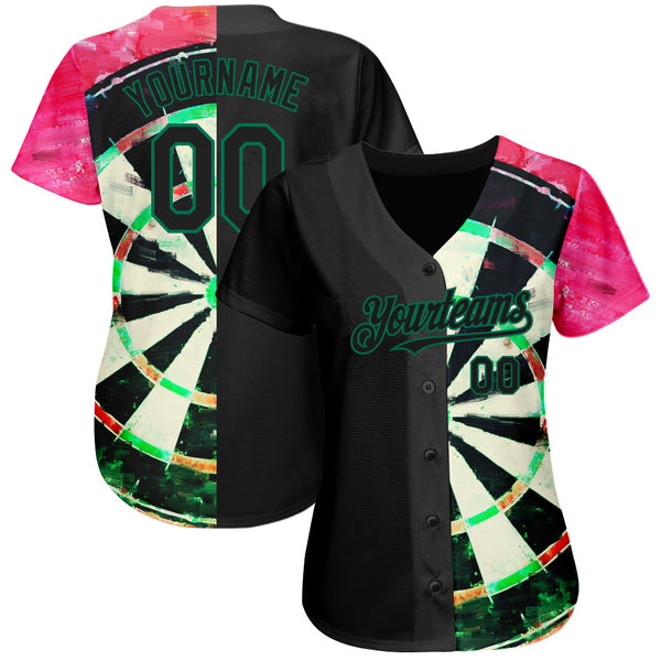Custom Black Kelly Green-Red 3D Pattern Design Dart Board Authentic Baseball Jersey alternate