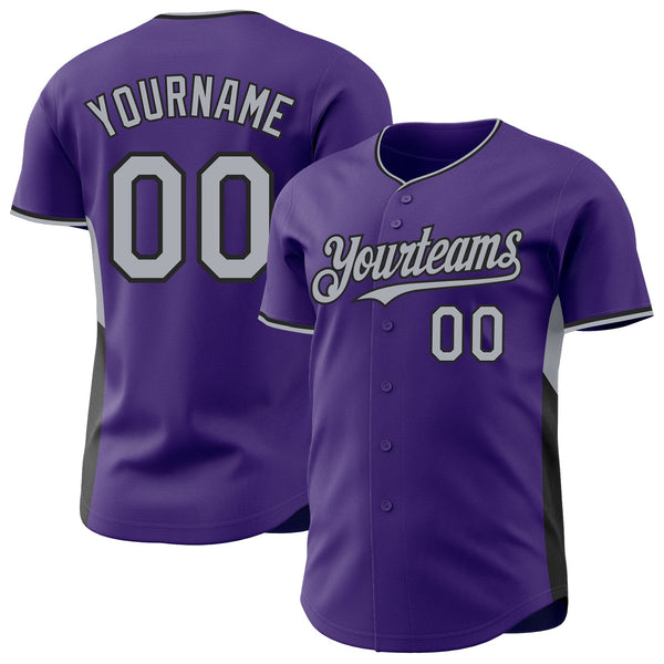 Custom Purple Gray-Black Classic Color Block Side Panel Stripe Authentic Baseball Jersey