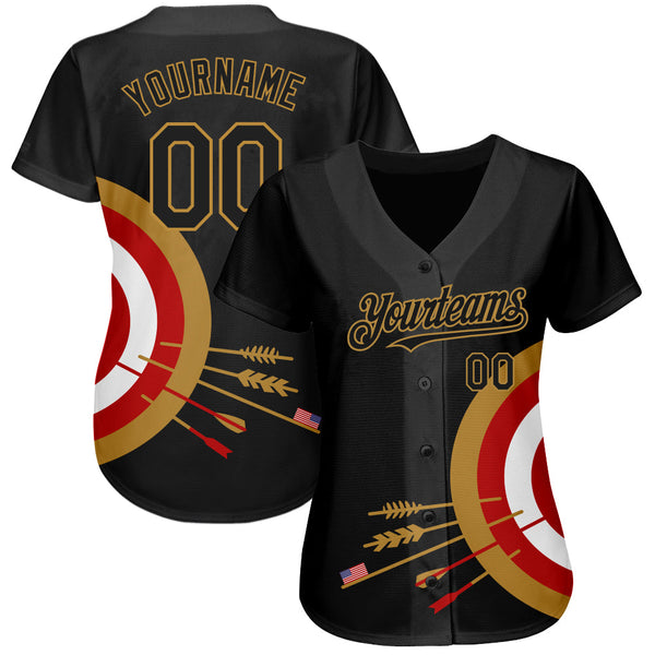 Custom Black Old Gold-Red 3D Pattern Design Dart Board Target Authentic Baseball Jersey alternate