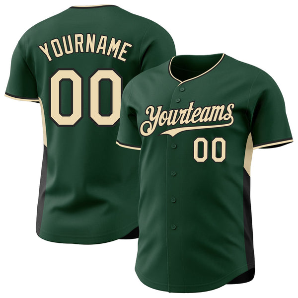 Custom Green Cream-Black Classic Color Block Side Panel Stripe Authentic Baseball Jersey