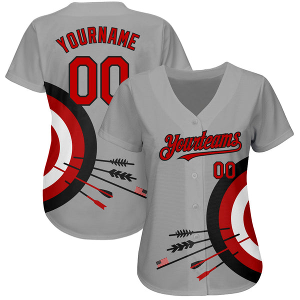 Custom Gray Red-Black 3D Pattern Design Dart Board Target Authentic Baseball Jersey alternate