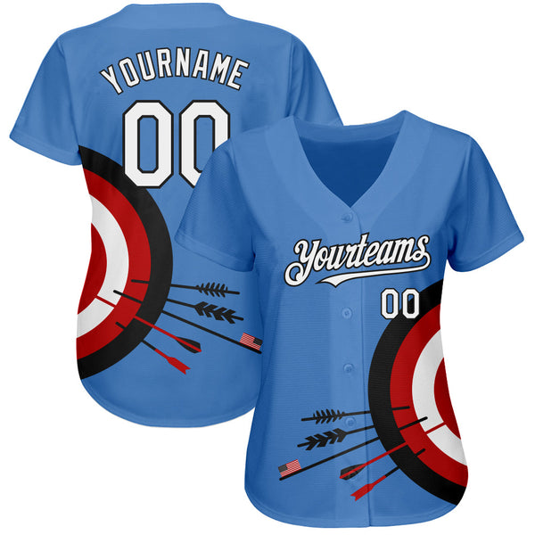 Custom Light Blue White-Black 3D Pattern Design Dart Board Target Authentic Baseball Jersey alternate