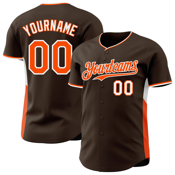 Custom Brown Orange-White Classic Color Block Side Panel Stripe Authentic Baseball Jersey