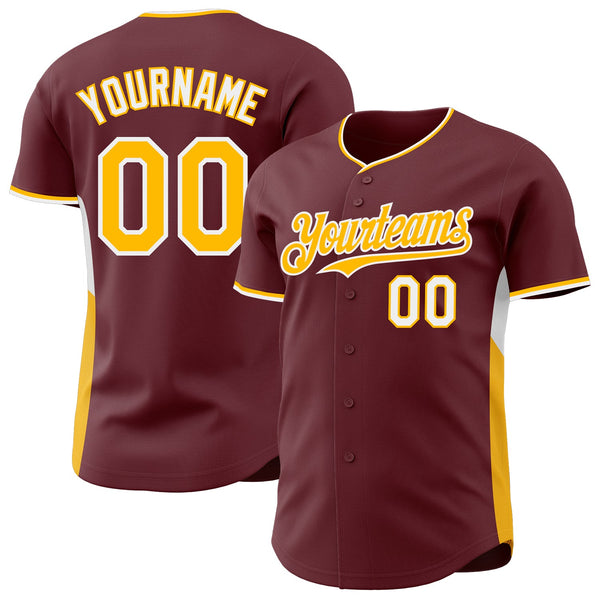 Custom Burgundy Gold-White Classic Color Block Side Panel Stripe Authentic Baseball Jersey