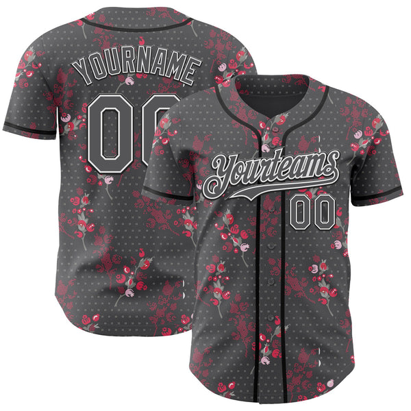 Custom Steel Gray White-Black Cherry Blossoms Sakura Authentic Baseball Jersey