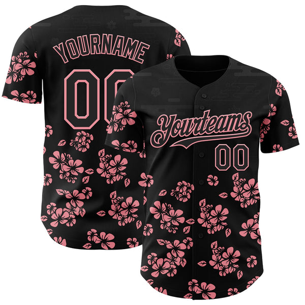 Custom Black-Medium Pink Cherry Blossoms Sakura Authentic Baseball Jersey