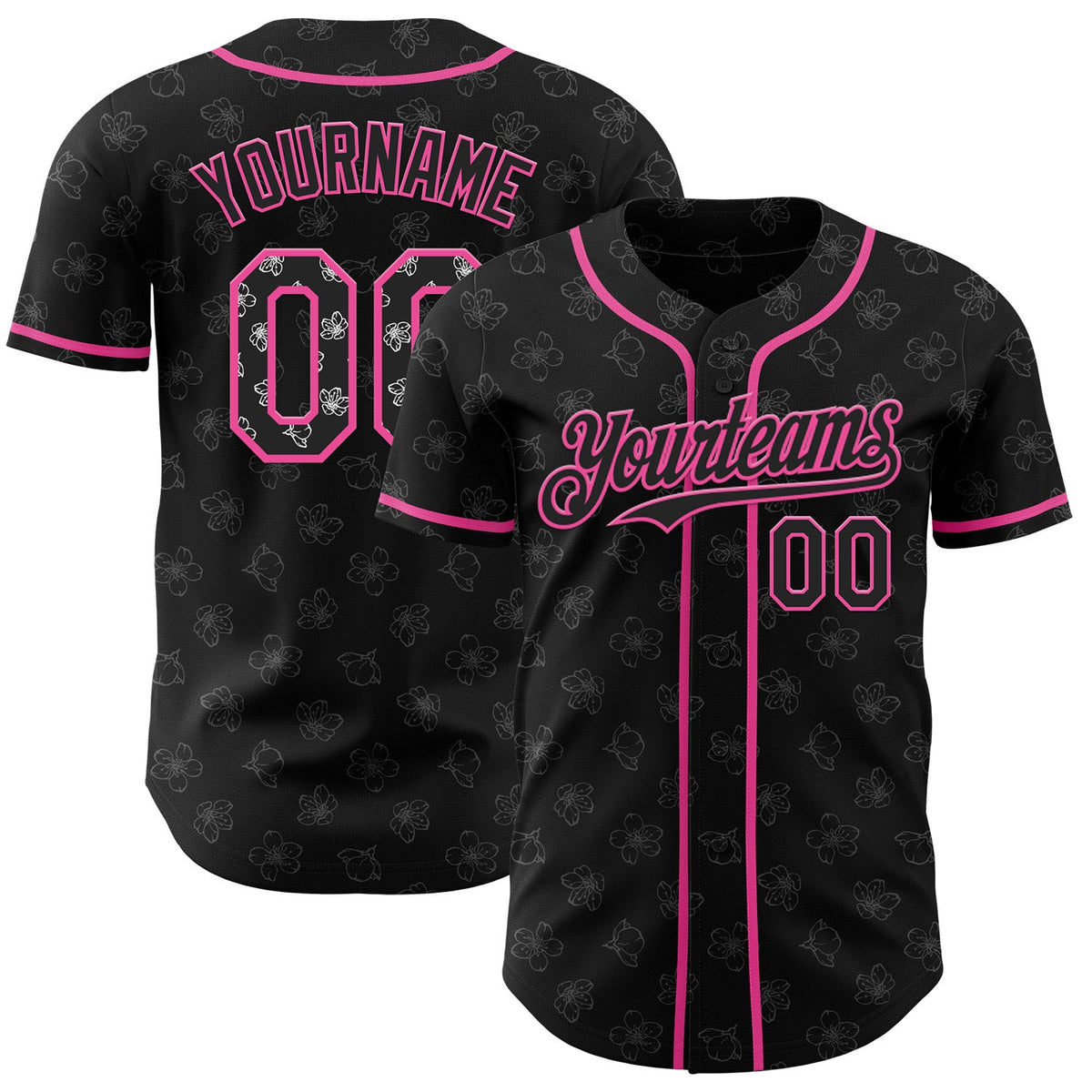 Custom Black-Pink Cherry Blossoms Sakura Authentic Baseball Jersey