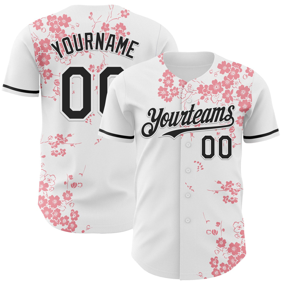 Custom White-Black Cherry Blossoms Sakura Authentic Baseball Jersey