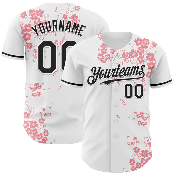 Custom White-Black Cherry Blossoms Sakura Authentic Baseball Jersey