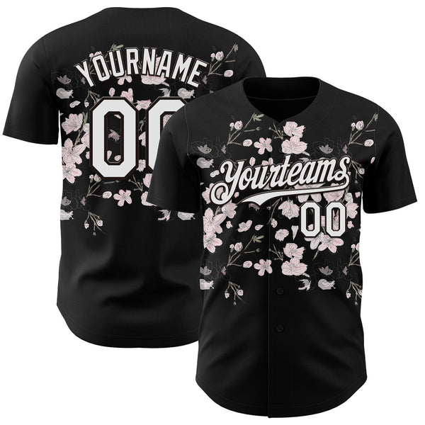 Custom Black-White Cherry Blossoms Sakura Authentic Baseball Jersey