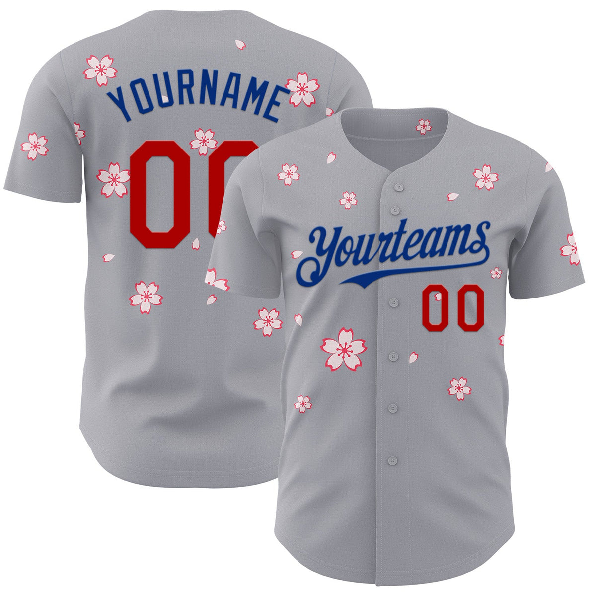Custom Gray Red-Royal Cherry Blossoms Sakura Authentic Baseball Jersey