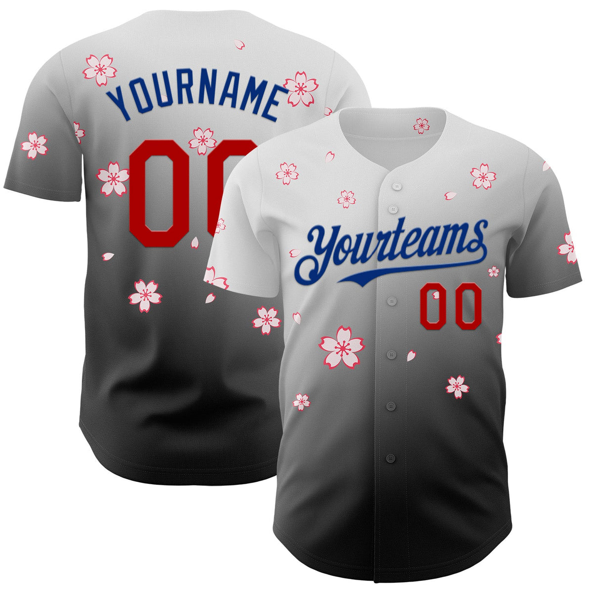 Custom White Red Black-Royal Cherry Blossoms Sakura Gradient Authentic Baseball Jersey