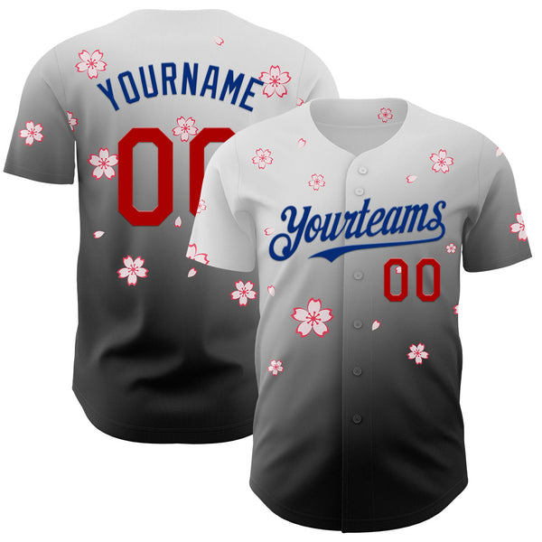 Custom White Red Black-Royal Cherry Blossoms Sakura Gradient Authentic Baseball Jersey