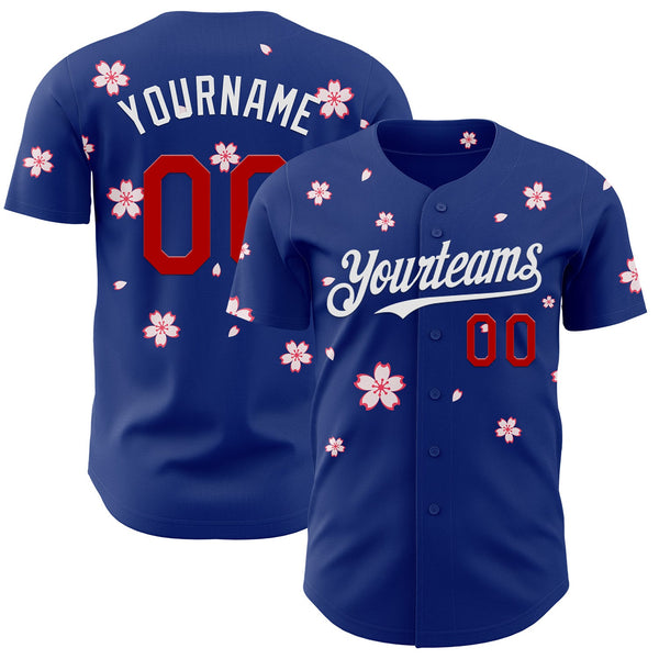 Custom Royal Red-White Cherry Blossoms Sakura Authentic Baseball Jersey