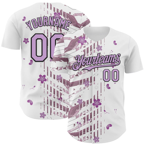 Custom White Light Purple-Black Cherry Blossoms Sakura Authentic Baseball Jersey