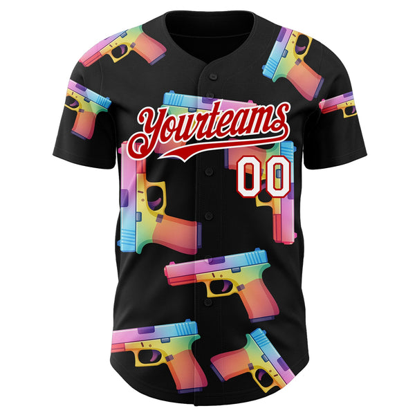 Custom Black Red-White Colorful Firepower 3D Pattern Design Authentic Baseball Jersey alternate