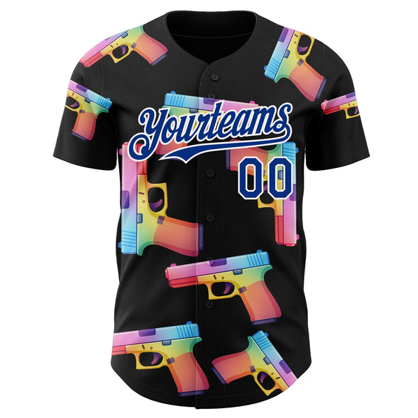 Custom Black Royal-White Colorful Firepower 3D Pattern Design Authentic Baseball Jersey alternate