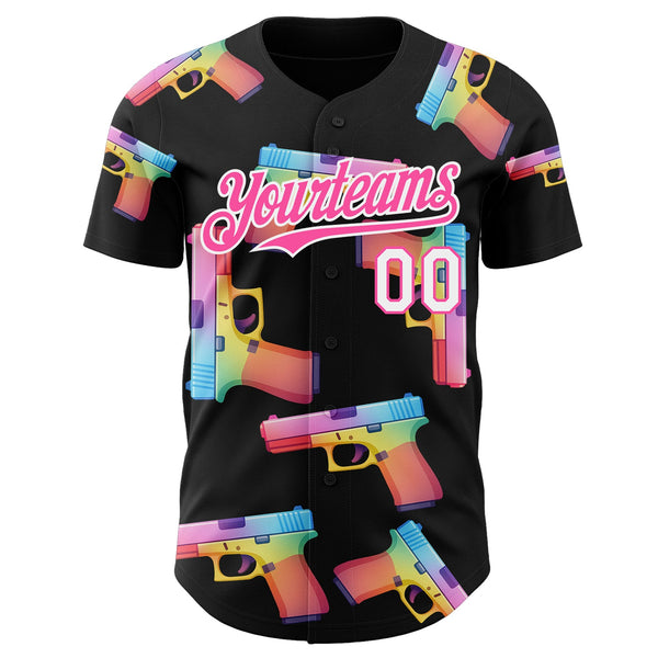 Custom Black Pink-White Colorful Firepower 3D Pattern Design Authentic Baseball Jersey alternate