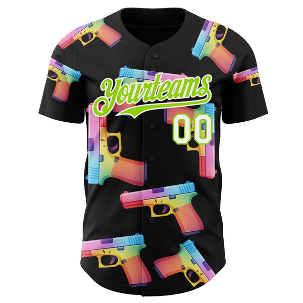 Custom Black Neon Green-White Colorful Firepower 3D Pattern Design Authentic Baseball Jersey alternate