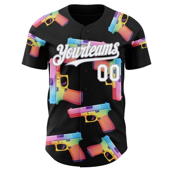 Custom Black White-Gray Colorful Firepower 3D Pattern Design Authentic Baseball Jersey alternate