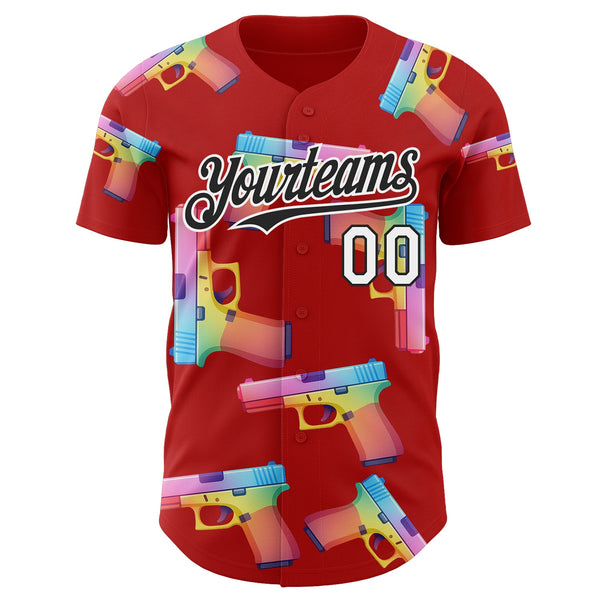 Custom Red Black-White Colorful Firepower 3D Pattern Design Authentic Baseball Jersey alternate
