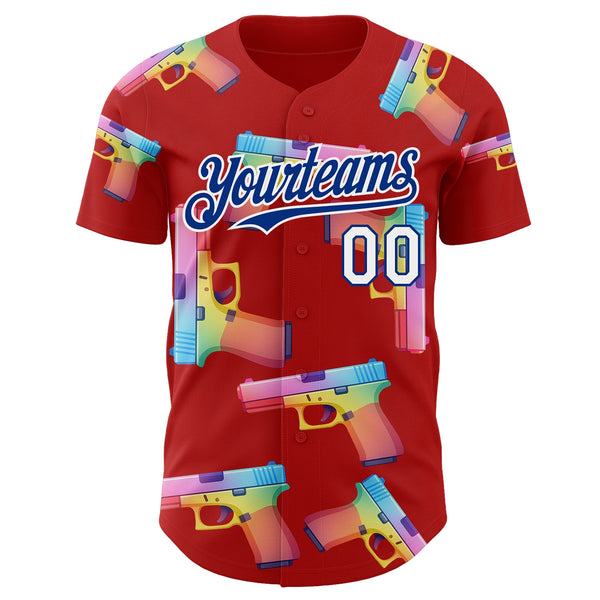 Custom Red Royal-White Colorful Firepower 3D Pattern Design Authentic Baseball Jersey alternate