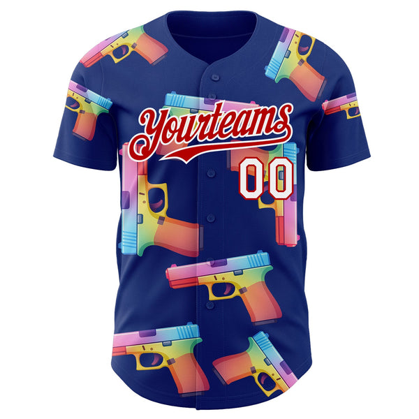 Custom Royal Red-White Colorful Firepower 3D Pattern Design Authentic Baseball Jersey alternate