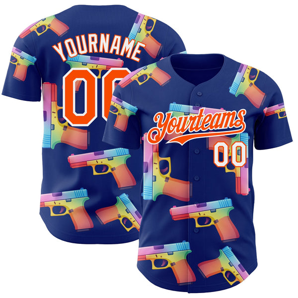 Custom Royal Orange-White Colorful Firepower 3D Pattern Design Authentic Baseball Jersey