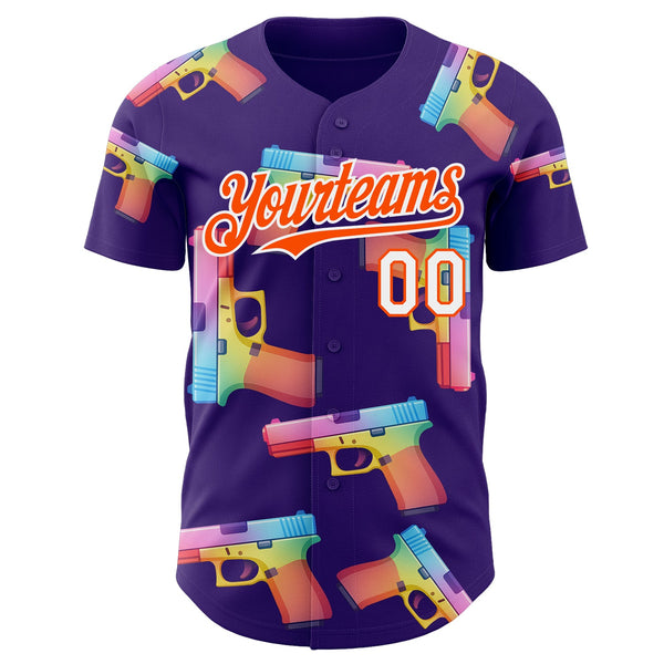Custom Purple Orange-White Colorful Firepower 3D Pattern Design Authentic Baseball Jersey alternate