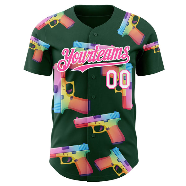 Custom Green Pink-White Colorful Firepower 3D Pattern Design Authentic Baseball Jersey alternate