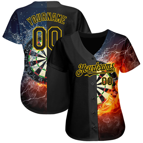 Custom Black Gold 3D Pattern Design Flame Dart Board Authentic Baseball Jersey alternate
