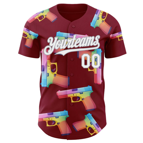 Custom Crimson White-Gray Colorful Firepower 3D Pattern Design Authentic Baseball Jersey alternate
