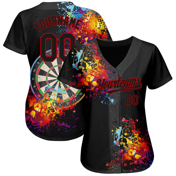 Custom Black Red 3D Pattern Design Dart Board Authentic Baseball Jersey alternate