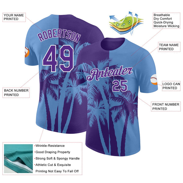 Custom Light Blue Purple-White Hawaii Tropical Coastal Palm Trees Performance T-Shirt alternate